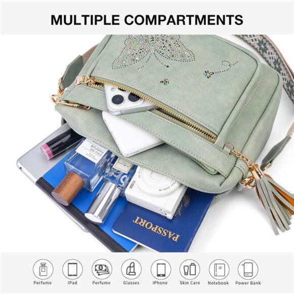 Crossbody Bags Trendy Vegan Leather Mint Green - Picture 3 of 6